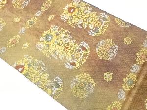 引箔向かい鳥に草花模様織出し袋帯